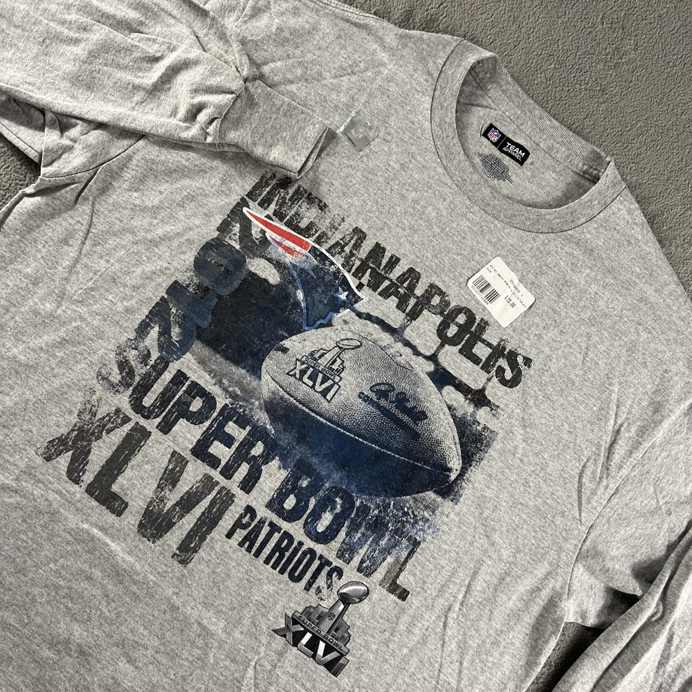 Patriots Large Shirt Mens Gray Long Sleeve Super Bowl XLVI NWT